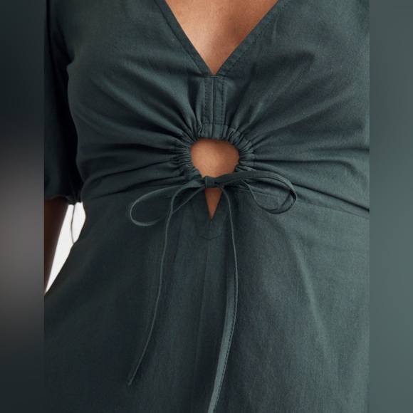 Madewell Poplin Cutout Puff-Sleeve Midi Dress - Picture 4 of 10